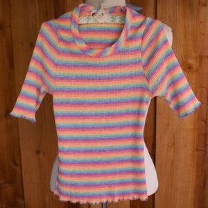 Vintage 70's Rascals Jr. Sportswear Rainbow Ribbed Knit Top Junior Size Medium